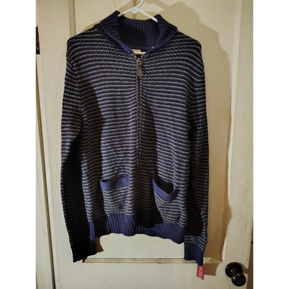 Merona Men’s Zip Up Sweater Jacket Medium Blue Gray Striped Knit NEW w/ Tags